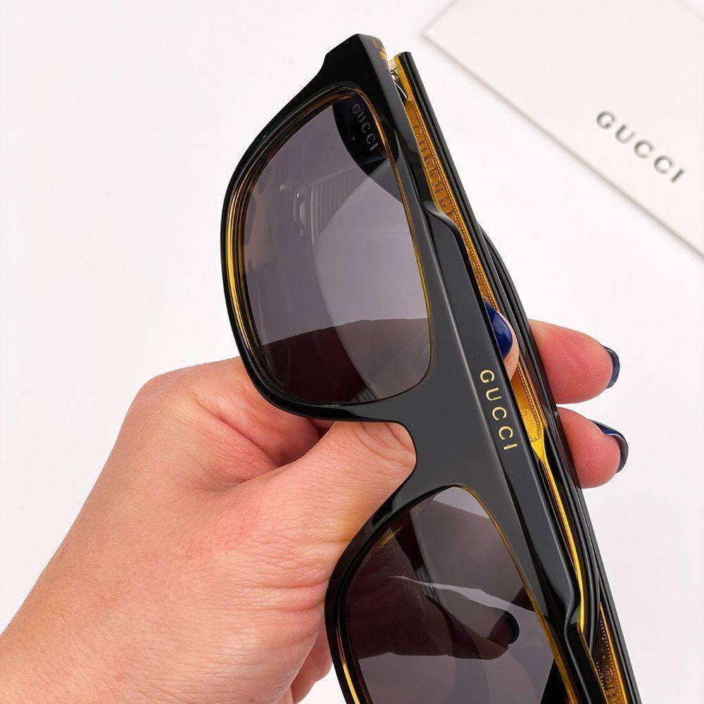 GUCCI GG1039S 001 Sunglasses Aviator Black Yellow Men - Picture 4 of 13